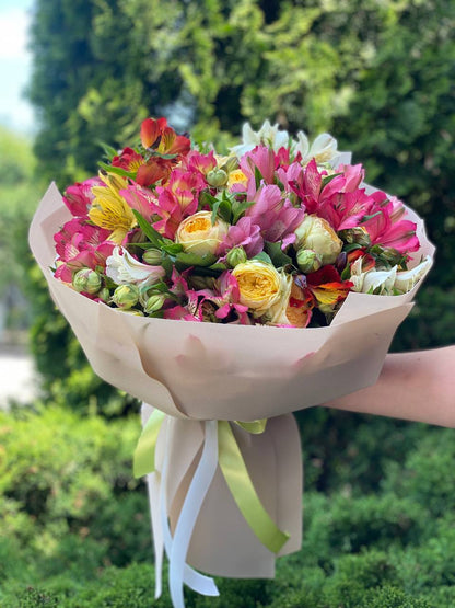 Bouquet of 39 stems Peony variety and Alstroemeria