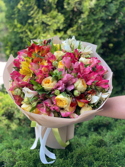 Bouquet of 39 stems Peony variety and Alstroemeria