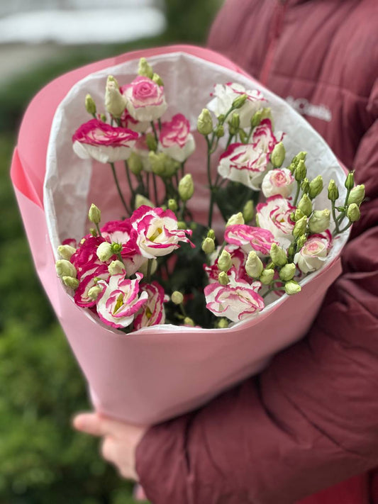 Eustoma 9 stems white-red (70 cm)