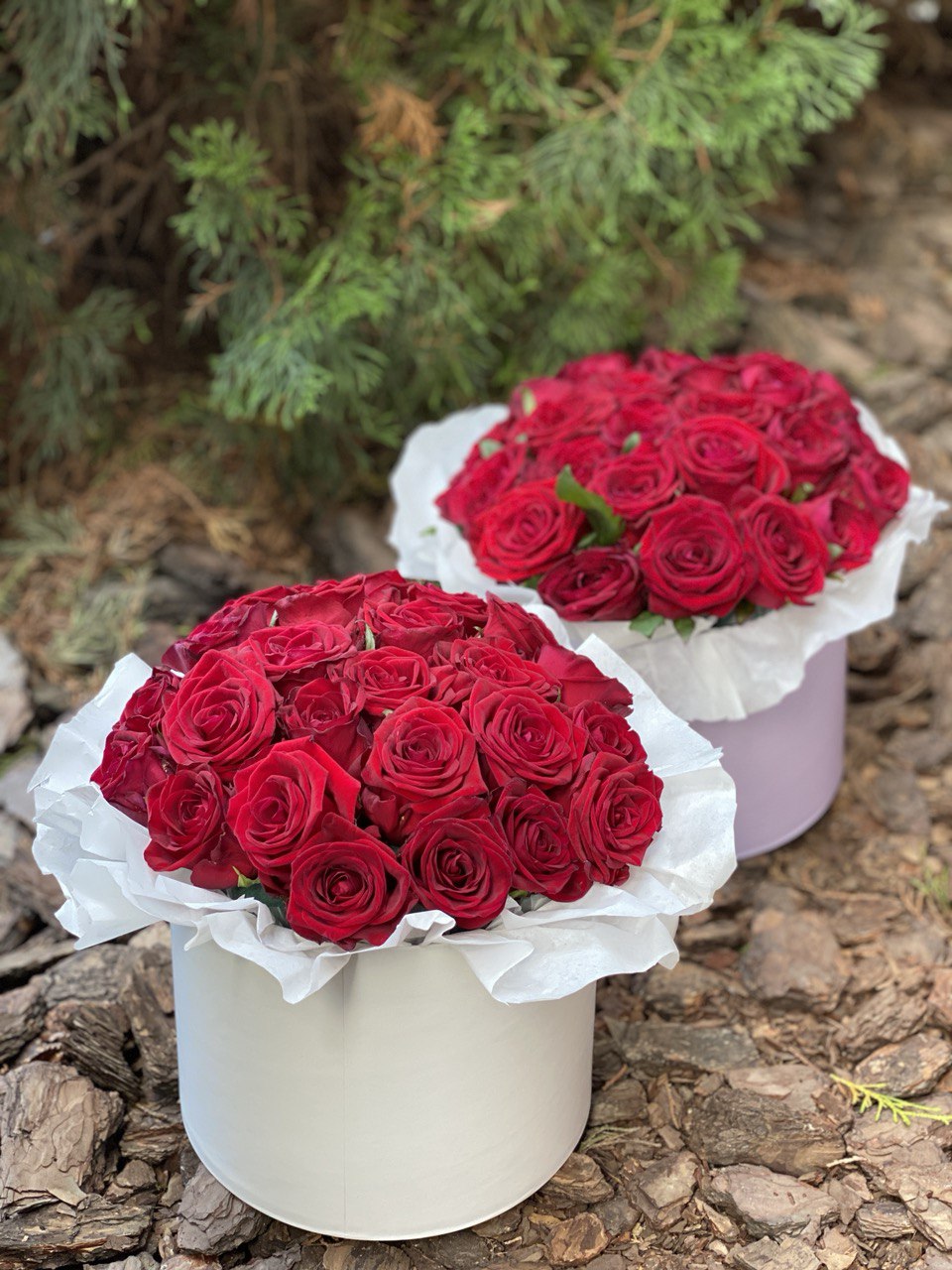 Flowers in a hat box, size M, color Red