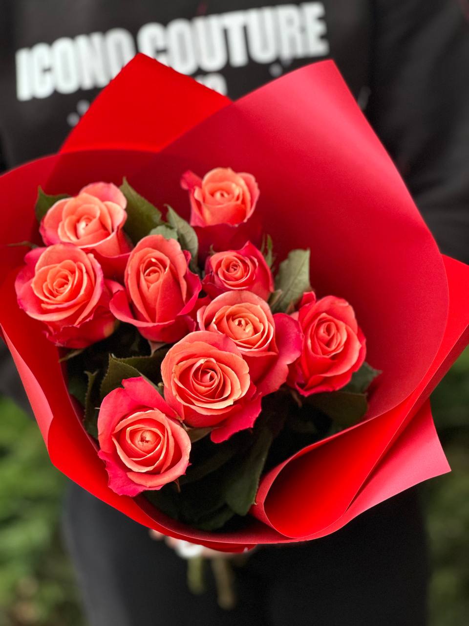 9 roses (color Orange) 50 cm