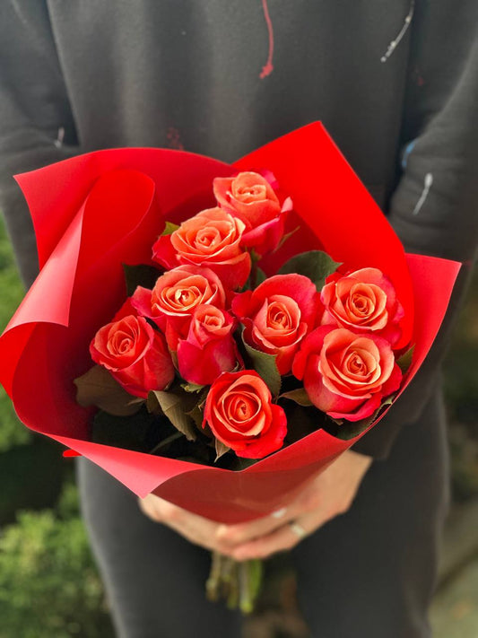 9 roses (color Orange) 50 cm