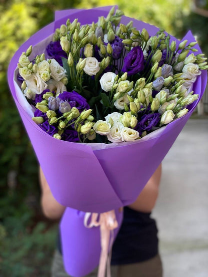 Eustoma 19 stems white and purple (70 cm)