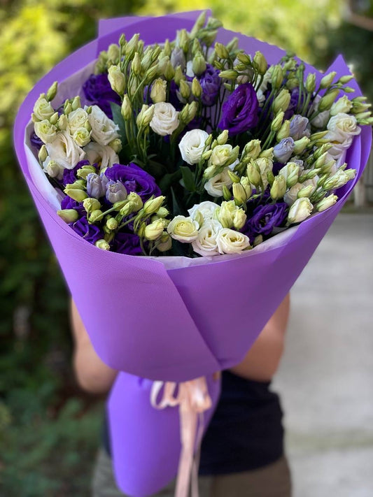Eustoma 19 stems white and purple (70 cm)